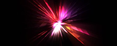 Fütürist mercek patlaması. Parlayan parçacıkları ve çizgileri olan ışık patlaması yıldızı. Güzel soyut ışın arkaplanı.