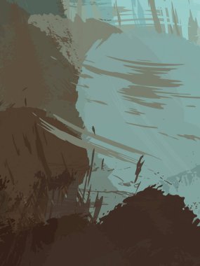 Fırça darbesi ile boyanmış. Sanatsal canlılık ve renkli duvar kâğıdı. Kaotik resim. Taranmış Boyalı Soyut Arkaplan. 