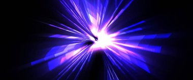 Fütürist mercek patlaması. Parlayan parçacıkları ve çizgileri olan ışık patlaması yıldızı. Güzel soyut ışın arkaplanı.