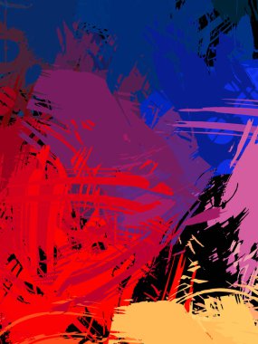 Duvar sanatı Eşsiz ve yaratıcı illüstrasyon. Fırça darbesi ile boyanmış. Renkli fırça darbelerinin soyut arkaplanı. Fırçalanmış canlı duvar kâğıdı. Boyalı sanatsal yaratım.