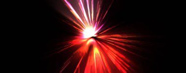 Fütürist mercek patlaması. Parlayan parçacıkları ve çizgileri olan ışık patlaması yıldızı. Güzel soyut ışın arkaplanı.