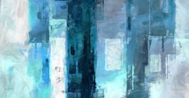 Soyut arkaplanda pürüzlü fırça darbeleri. Fırça boyası. Renkli boya darbeleri. Eşsiz duvar sanatı. Tuvaldeki modern sanat. Renkli çağdaş sanat eserleri. 