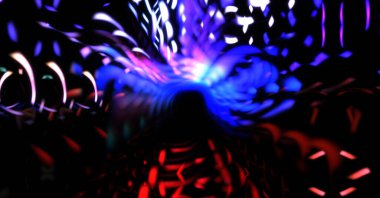 Işık parçacık izleri. Parlayan parçacıkları ve çizgileri olan ışık patlaması yıldızı. Güzel hareketli soyut ışın arkaplanı.