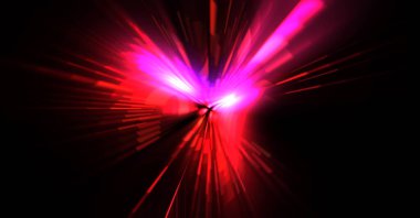 Fütürist mercek patlaması. Parlayan parçacıkları ve çizgileri olan ışık patlaması yıldızı. Güzel soyut ışın arkaplanı.