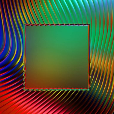 Soyut çerçeveli arkaplan. Renkli, canlı, dalgalı bir duvar kağıdı. Merkezi çerçeveli yaratıcı grafik 2d çizim. Dinamik şekilli modaya uygun sıvı örtüsü.