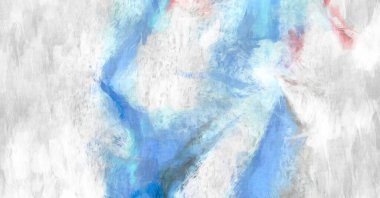 Soyut arkaplanda pürüzlü fırça darbeleri. Fırça boyası. Renkli boya darbeleri. Eşsiz duvar sanatı. Tuvaldeki modern sanat. Renkli çağdaş sanat eserleri. 