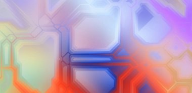 Renkli ve canlı geometrik şekiller katmanları var. Bir teknoloji planının dijital illüstrasyonu. Gelecekçi tasarım şablonu.