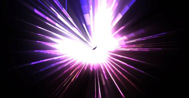 Fütürist mercek patlaması. Parlayan parçacıkları ve çizgileri olan ışık patlaması yıldızı. Güzel soyut ışın arkaplanı.