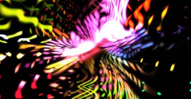 Işık parçacık izleri. Parlayan parçacıkları ve çizgileri olan ışık patlaması yıldızı. Güzel hareketli soyut ışın arkaplanı.