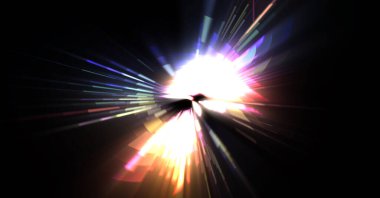 Fütürist mercek patlaması. Parlayan parçacıkları ve çizgileri olan ışık patlaması yıldızı. Güzel soyut ışın arkaplanı.