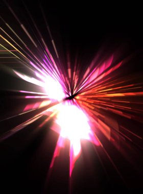 Fütürist mercek patlaması. Parlayan parçacıkları ve çizgileri olan ışık patlaması yıldızı. Güzel soyut ışın arkaplanı.