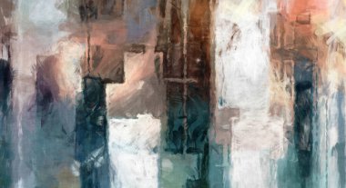 Soyut arkaplanda pürüzlü fırça darbeleri. Fırça boyası. Renkli boya darbeleri. Eşsiz duvar sanatı. Tuvaldeki modern sanat. Renkli çağdaş sanat eserleri. 