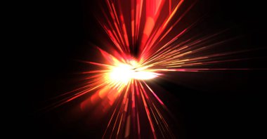 Fütürist mercek patlaması. Parlayan parçacıkları ve çizgileri olan ışık patlaması yıldızı. Güzel soyut ışın arkaplanı.