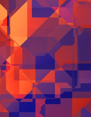 Renkli ve canlı geometrik şekiller katmanları var. Bir teknoloji planının dijital illüstrasyonu. Gelecekçi tasarım şablonu.