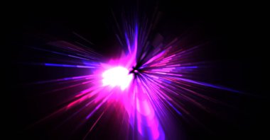 Fütürist mercek patlaması. Parlayan parçacıkları ve çizgileri olan ışık patlaması yıldızı. Güzel soyut ışın arkaplanı.