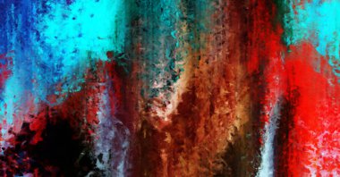 Modern sanat. Renkli çağdaş sanat eserleri. Renkli boya darbeleri. Soyut arkaplanda fırça darbeleri. Fırça boyası. Eşsiz duvar sanatı.