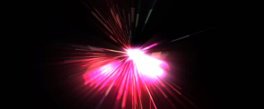 Fütürist mercek patlaması. Parlayan parçacıkları ve çizgileri olan ışık patlaması yıldızı. Güzel soyut ışın arkaplanı.