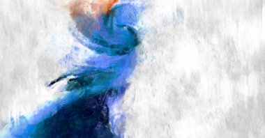 Soyut arkaplanda pürüzlü fırça darbeleri. Fırça boyası. Renkli boya darbeleri. Eşsiz duvar sanatı. Tuvaldeki modern sanat. Renkli çağdaş sanat eserleri. 