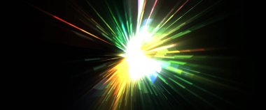 Fütürist mercek patlaması. Parlayan parçacıkları ve çizgileri olan ışık patlaması yıldızı. Güzel soyut ışın arkaplanı.