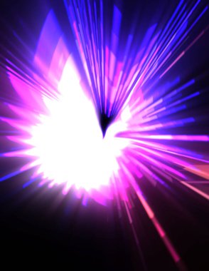 Fütürist mercek patlaması. Parlayan parçacıkları ve çizgileri olan ışık patlaması yıldızı. Güzel soyut ışın arkaplanı.