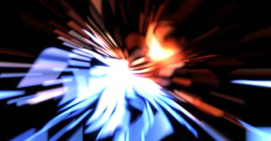 Işık parçacık izleri. Parlayan parçacıkları ve çizgileri olan ışık patlaması yıldızı. Güzel hareketli soyut ışın arkaplanı.