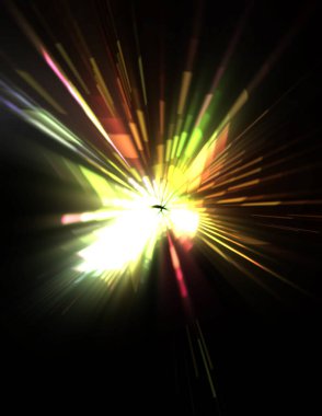 Fütürist mercek patlaması. Parlayan parçacıkları ve çizgileri olan ışık patlaması yıldızı. Güzel soyut ışın arkaplanı.