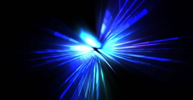 Fütürist mercek patlaması. Parlayan parçacıkları ve çizgileri olan ışık patlaması yıldızı. Güzel soyut ışın arkaplanı.