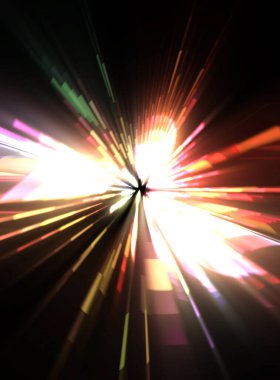 Fütürist mercek patlaması. Parlayan parçacıkları ve çizgileri olan ışık patlaması yıldızı. Güzel soyut ışın arkaplanı.