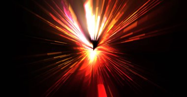 Fütürist mercek patlaması. Parlayan parçacıkları ve çizgileri olan ışık patlaması yıldızı. Güzel soyut ışın arkaplanı.