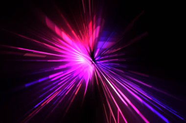 Fütürist mercek patlaması. Parlayan parçacıkları ve çizgileri olan ışık patlaması yıldızı. Güzel soyut ışın arkaplanı.