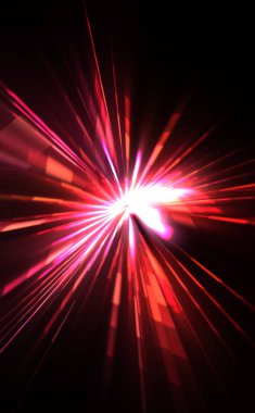 Fütürist mercek patlaması. Parlayan parçacıkları ve çizgileri olan ışık patlaması yıldızı. Güzel soyut ışın arkaplanı.