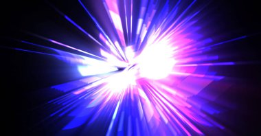 Fütürist mercek patlaması. Parlayan parçacıkları ve çizgileri olan ışık patlaması yıldızı. Güzel soyut ışın arkaplanı.