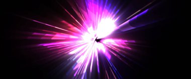 Fütürist mercek patlaması. Parlayan parçacıkları ve çizgileri olan ışık patlaması yıldızı. Güzel soyut ışın arkaplanı.