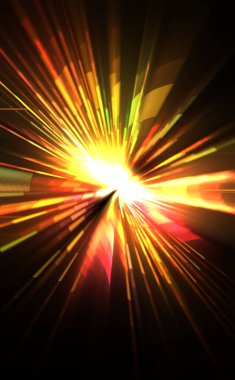 Fütürist mercek patlaması. Parlayan parçacıkları ve çizgileri olan ışık patlaması yıldızı. Güzel soyut ışın arkaplanı.