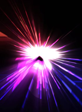 Fütürist mercek patlaması. Parlayan parçacıkları ve çizgileri olan ışık patlaması yıldızı. Güzel soyut ışın arkaplanı.