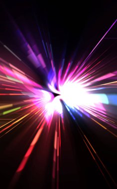 Fütürist mercek patlaması. Parlayan parçacıkları ve çizgileri olan ışık patlaması yıldızı. Güzel soyut ışın arkaplanı.