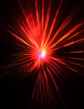 Fütürist mercek patlaması. Parlayan parçacıkları ve çizgileri olan ışık patlaması yıldızı. Güzel soyut ışın arkaplanı.