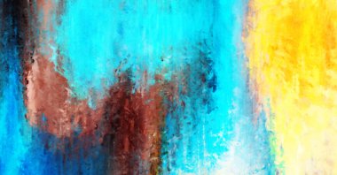 Modern sanat. Renkli çağdaş sanat eserleri. Renkli boya darbeleri. Soyut arkaplanda fırça darbeleri. Fırça boyası. Eşsiz duvar sanatı.