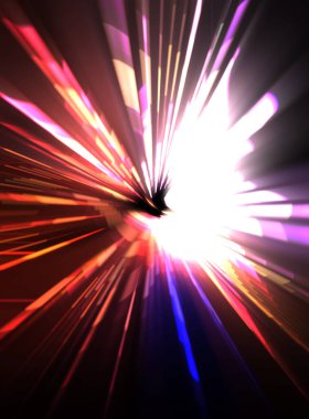 Fütürist mercek patlaması. Parlayan parçacıkları ve çizgileri olan ışık patlaması yıldızı. Güzel soyut ışın arkaplanı.