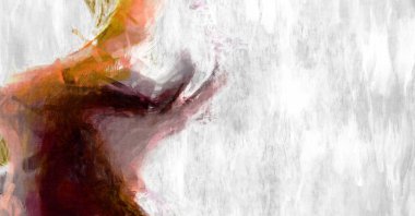 Soyut arkaplanda pürüzlü fırça darbeleri. Fırça boyası. Renkli boya darbeleri. Eşsiz duvar sanatı. Tuvaldeki modern sanat. Renkli çağdaş sanat eserleri. 