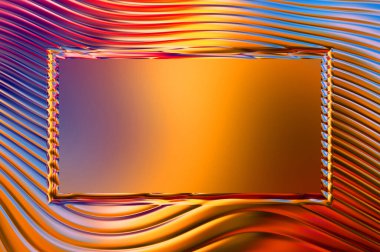 Soyut çerçeveli arkaplan. Renkli, canlı, dalgalı bir duvar kağıdı. Merkezi çerçeveli yaratıcı grafik 2d çizim. Dinamik şekilli modaya uygun sıvı örtüsü.