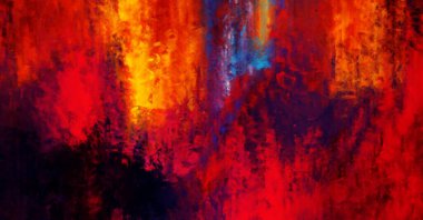 Modern sanat. Renkli çağdaş sanat eserleri. Renkli boya darbeleri. Soyut arkaplanda fırça darbeleri. Fırça boyası. Eşsiz duvar sanatı.