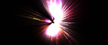 Fütürist mercek patlaması. Parlayan parçacıkları ve çizgileri olan ışık patlaması yıldızı. Güzel soyut ışın arkaplanı.