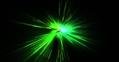 Fütürist mercek patlaması. Parlayan parçacıkları ve çizgileri olan ışık patlaması yıldızı. Güzel soyut ışın arkaplanı.