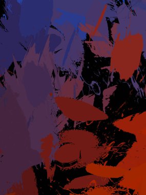 Vahşi fırça darbeleriyle yaratıcı soyut resim. Artistik fırça darbeleriyle donatılmış. Renkli ve canlı bir tasvir. Boyalı sanat.