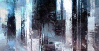 Soyut arkaplanda pürüzlü fırça darbeleri. Fırça boyası. Renkli boya darbeleri. Eşsiz duvar sanatı. Tuvaldeki modern sanat. Renkli çağdaş sanat eserleri. 