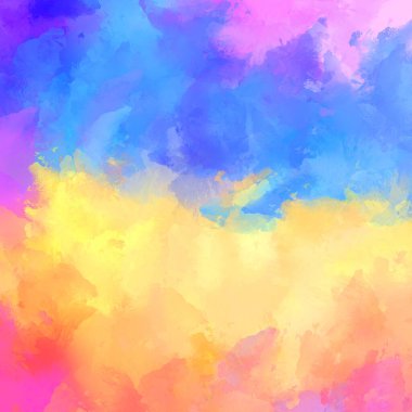 Canlı fırça darbeleriyle boyanmış. Renkli desenli resim. Fırçalanmış duvar kağıdını boya.