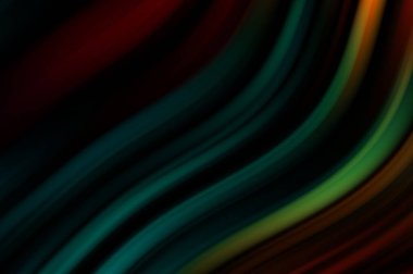 Siyah arka planda renkli düz çizgiler. Sıvı ve sıvı renkli dalgalar karanlıkta akıyor. Duvar kağıdı, afiş, arkaplan, kart, kitap, kapak, poster, afiş, broşür