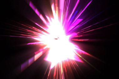 Fütürist mercek patlaması. Parlayan parçacıkları ve çizgileri olan ışık patlaması yıldızı. Güzel soyut ışın arkaplanı.