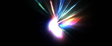 Fütürist mercek patlaması. Parlayan parçacıkları ve çizgileri olan ışık patlaması yıldızı. Güzel soyut ışın arkaplanı.